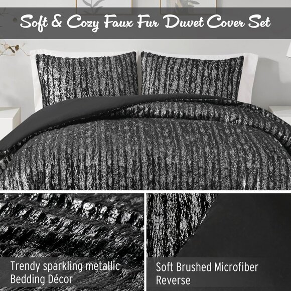Intelligent Design Full Duvet Cover Set, Faux Fur Duvet Cover Set 3 Piece - Picture 3 of 6